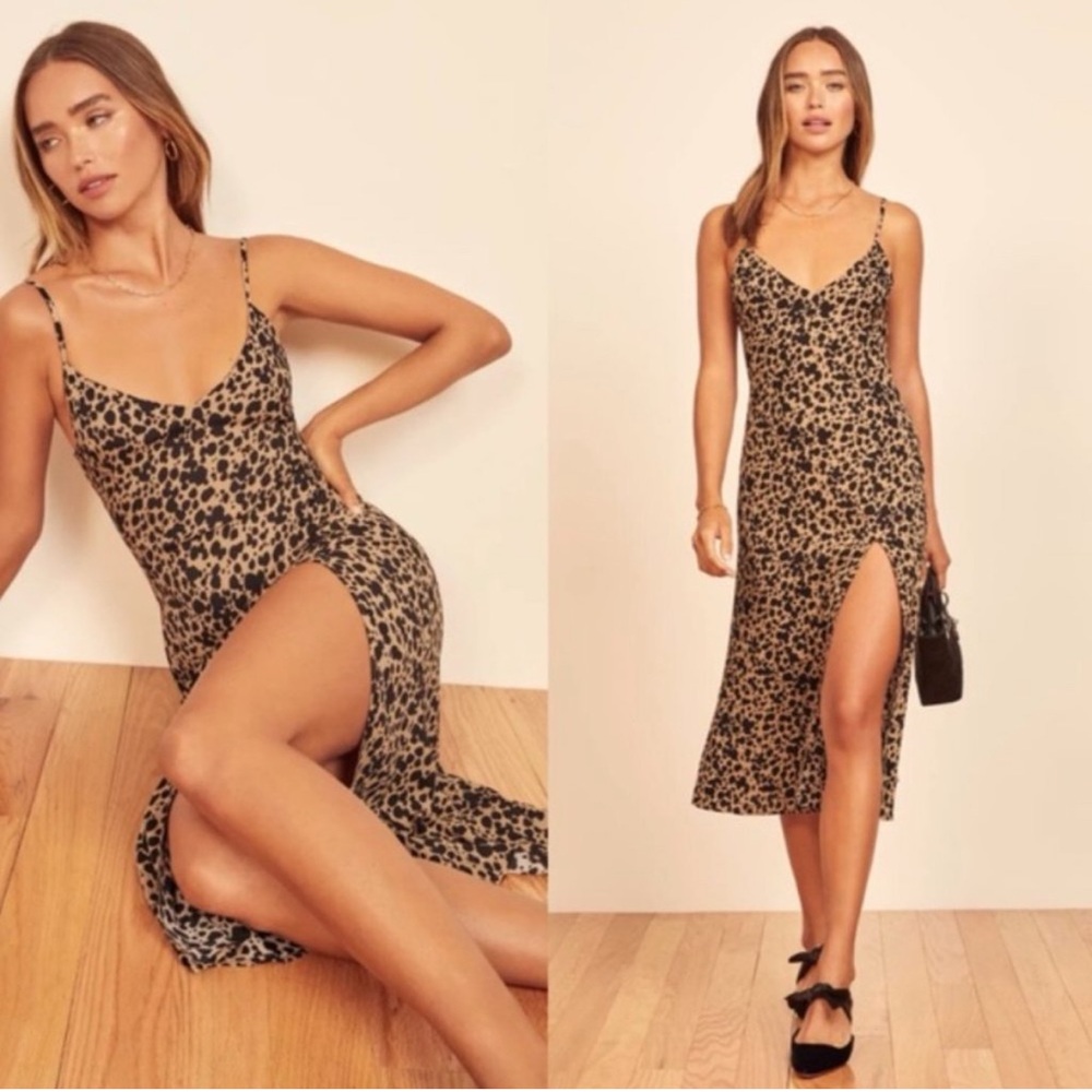 Reformation Crimini Leopard Print Midi slip Dress Spaghetti Strap Size 0